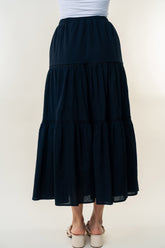 White Birch High Waisted Tiered Cotton Maxi Skirt - Bohemian Style